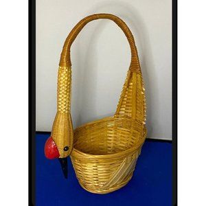Asian Red Crowned Crane, Master Weaver Basket. Vintage